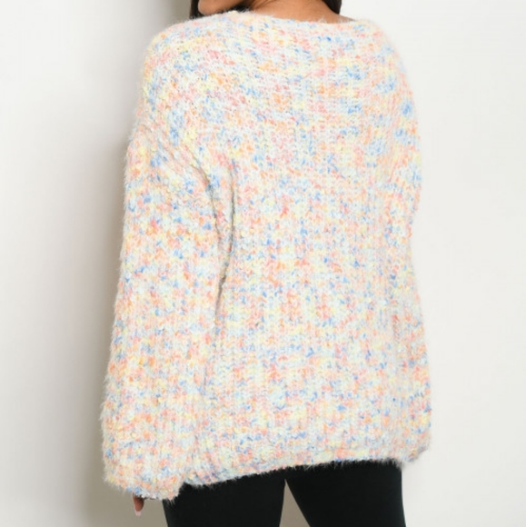 Multi Colored V-neck Fuzzy Sweater - Picture 2 of 2